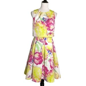 Eliza J 2 Piece Pastel Floral Crop Top + Skirt